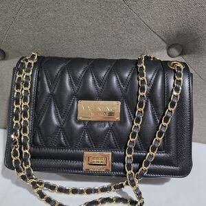 Valentino Black Quilted Crossbody Bag with Gold Chain